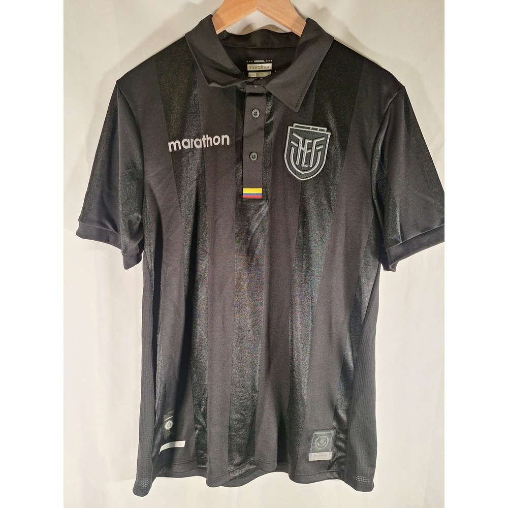 Marathon Ecuador National Team Soccer Jersey Mens Medium Black FEF Polo Shirt